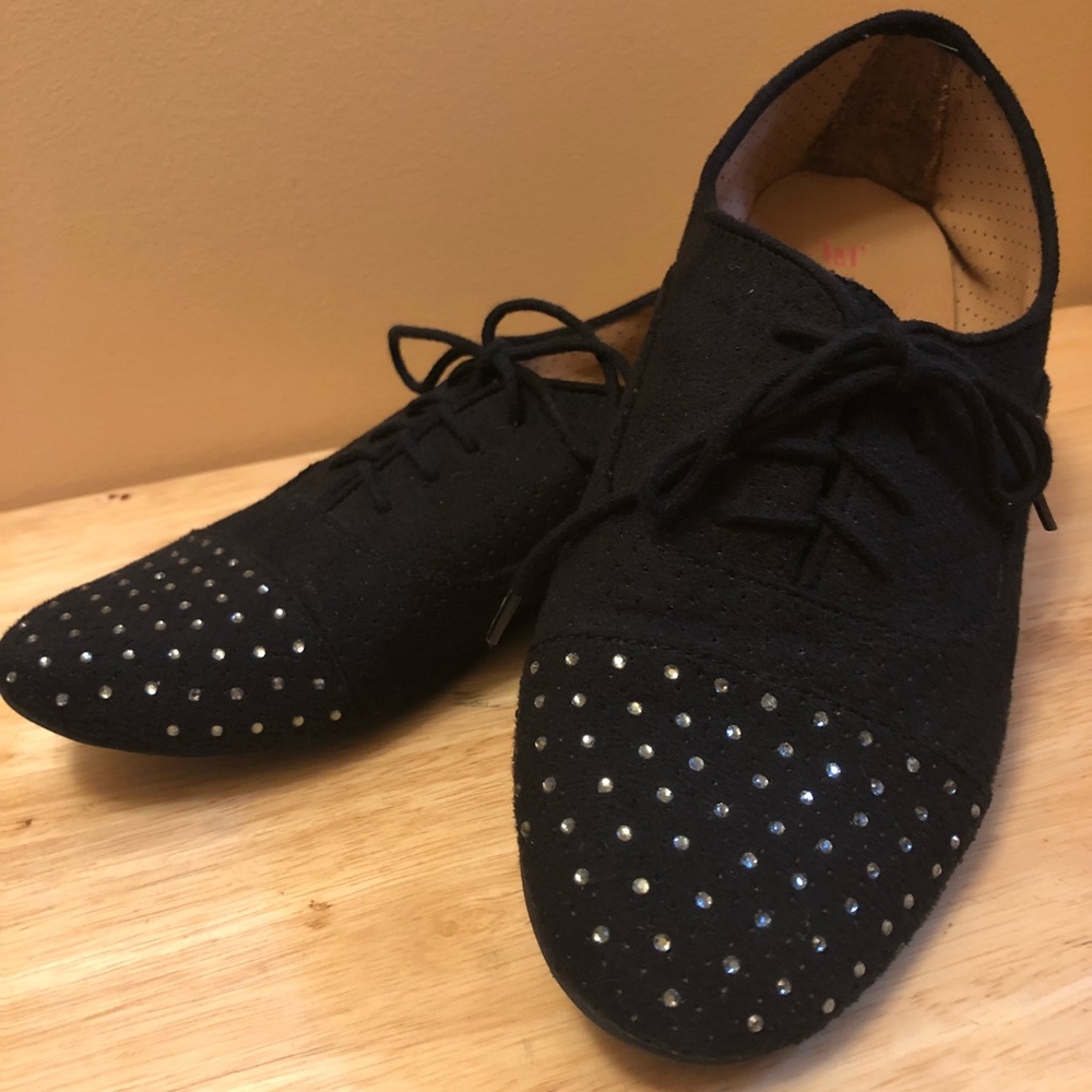 Black Tie Rhinestone Flats